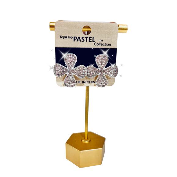 EARRINGS: Silver & Rhinestone 4 Leaf Clover, NIP - Picture 3 of 6